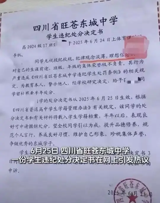 体育课玩手机被处留校察看，处罚太重了