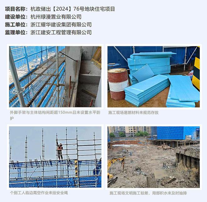 现场管理较差，杭州绿漫置业杭政储出76号地块住宅项目被曝光
