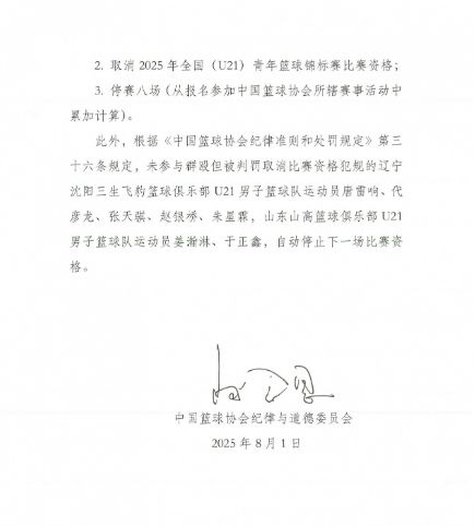_篮协官宣U21辽鲁冲突处罚：黄秋实等4人停赛3年 多球员教练禁8场_篮协官宣U21辽鲁冲突处罚：黄秋实等4人停赛3年 多球员教练禁8场
