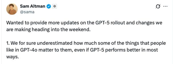 GPT-5上线遭用户批“冷漠疏离”，OpenAI紧急让GPT-4o回归
