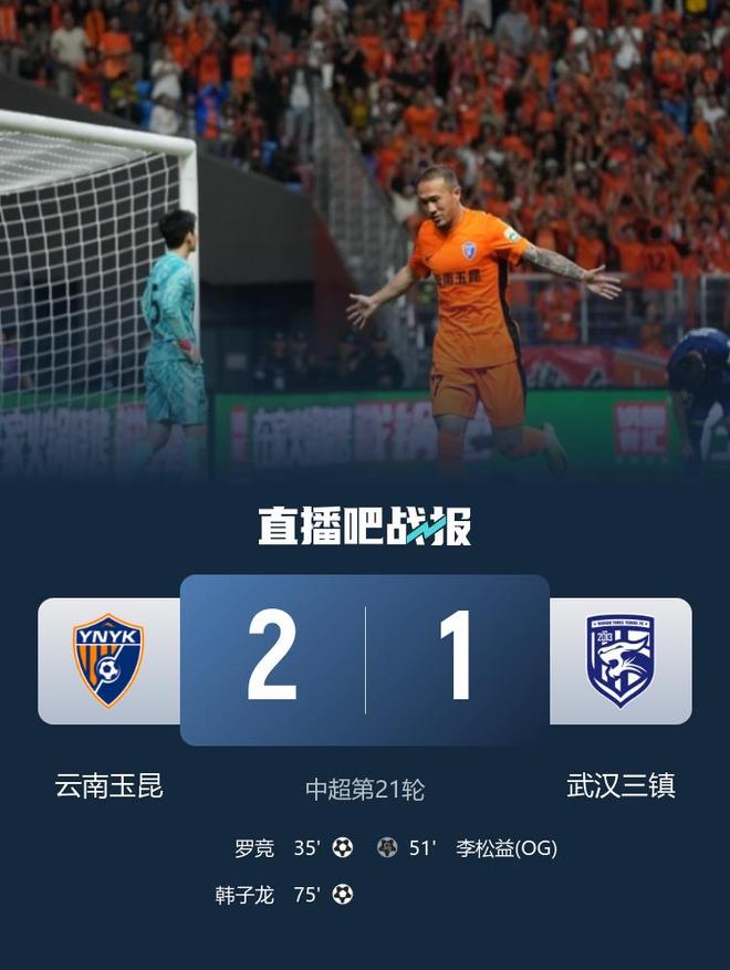 3轮首胜！玉昆2-1送三镇7轮不胜，罗竞穿云箭韩子龙替补建功