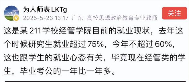 211研究生就业不超过60%！老师提醒研究生，就业别再挑肥拣瘦